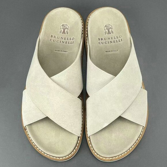 Brunello Cucinelli White Suede Crossover Sandals - Picture 12 of 13